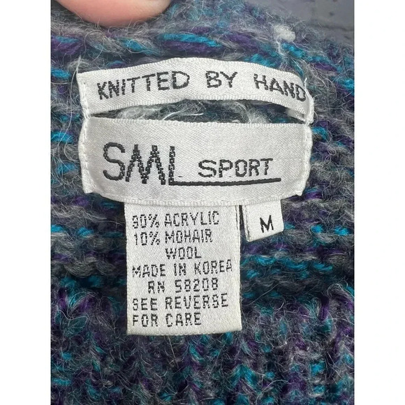 80s vintage SML SPORT hand knitted mohair wool blend sweater top size M. - Picture 6 of 7